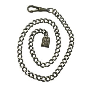 Victorian silver tone Albert pocket watch chain vintage w clip
